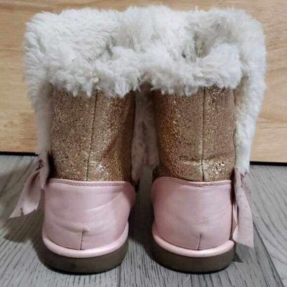 Juicy Couture Boots Bling Glitter Winter Snow Furry Gold Pink Big Girls SIZE 3 - Picture 6 of 16
